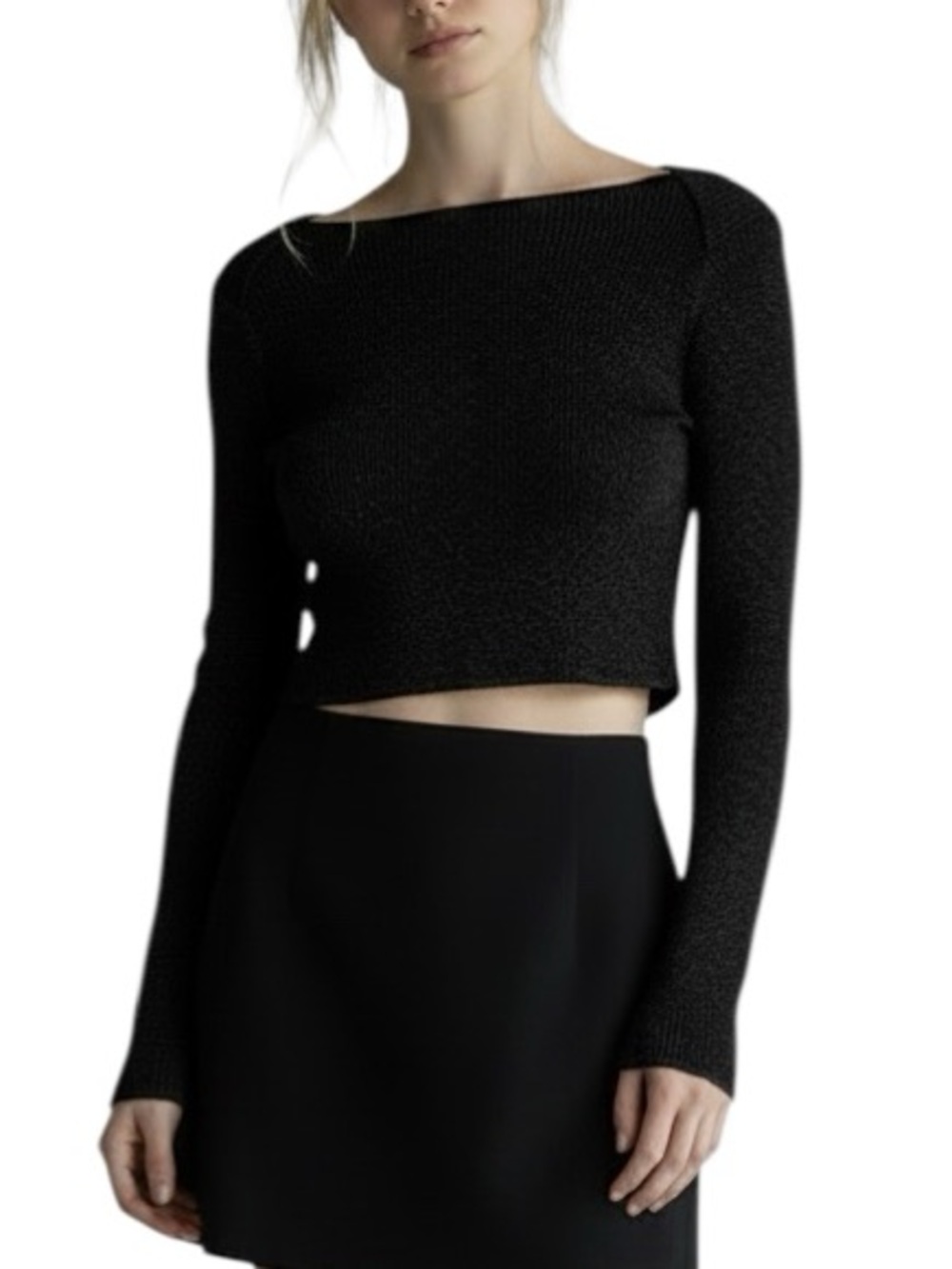 All Saints cropped metallic ribbed knit long sleeve top Sz S excellent condition